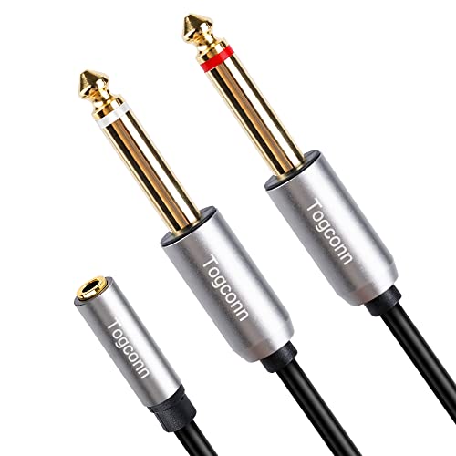 Togconn 3.5mm to Dual 6.35mm Y-Adapter Splitter 0.6 Feet,3.5mm 1/8 Inch TRS Stereo Female to 2 X 6.35mm 1/4 Inch TS Mono Male Y Splitter Audio Cord Converter Connector for Phone, PC, Computer Sound Card,Mixer - Image 1