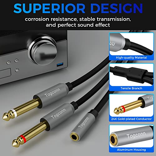 Togconn 3.5mm to Dual 6.35mm Y-Adapter Splitter 0.6 Feet,3.5mm 1/8 Inch TRS Stereo Female to 2 X 6.35mm 1/4 Inch TS Mono Male Y Splitter Audio Cord Converter Connector for Phone, PC, Computer Sound Card,Mixer - Image 3