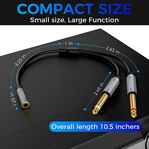 Togconn 3.5mm to Dual 6.35mm Y-Adapter Splitter 0.6 Feet,3.5mm 1/8 Inch TRS Stereo Female to 2 X 6.35mm 1/4 Inch TS Mono Male Y Splitter Audio Cord Converter Connector for Phone, PC, Computer Sound Card,Mixer - Image 2