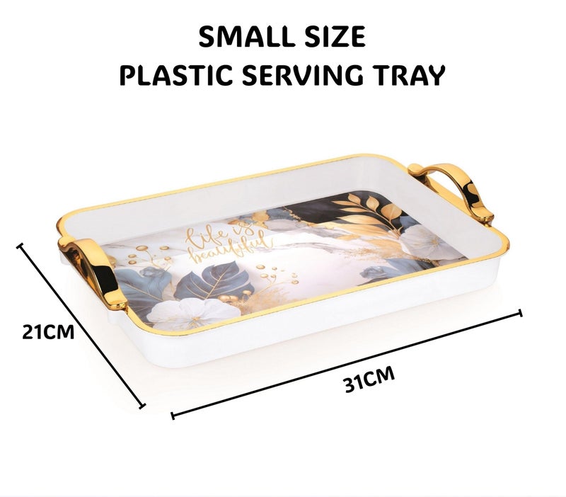 Nabhya Glamour 3pc Set Flower Printed Serving Tray Plastic Material BPA Free Tray with Handle for Tea,Coffee,Snack,Kitchen & Dining Table Home Décor (White, Small, Med & Big - Pack of 3) - Image 3
