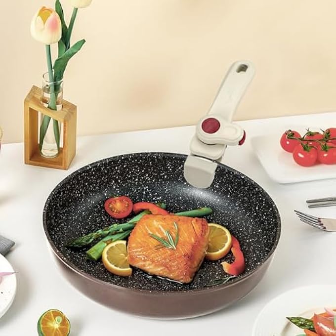 Azonee مقبض قابل للإزالة للأواني والمقالي مقبض مقلاة قابل للفصل بديل عالمي لأواني الطهي مقاوم للحرارة غير قابل للانزلاق كريمي أبيض - Image 5