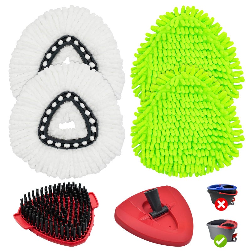 Uoiispet Mop Head Replacement for O Cedar, Spin Mop Replacement Head for Ocedar Easywring 1 Tank System, Mop Heads Includeds 4 Mop Replacement Heads , 1 Spin Scrub Brush & 1 Base - Image 1