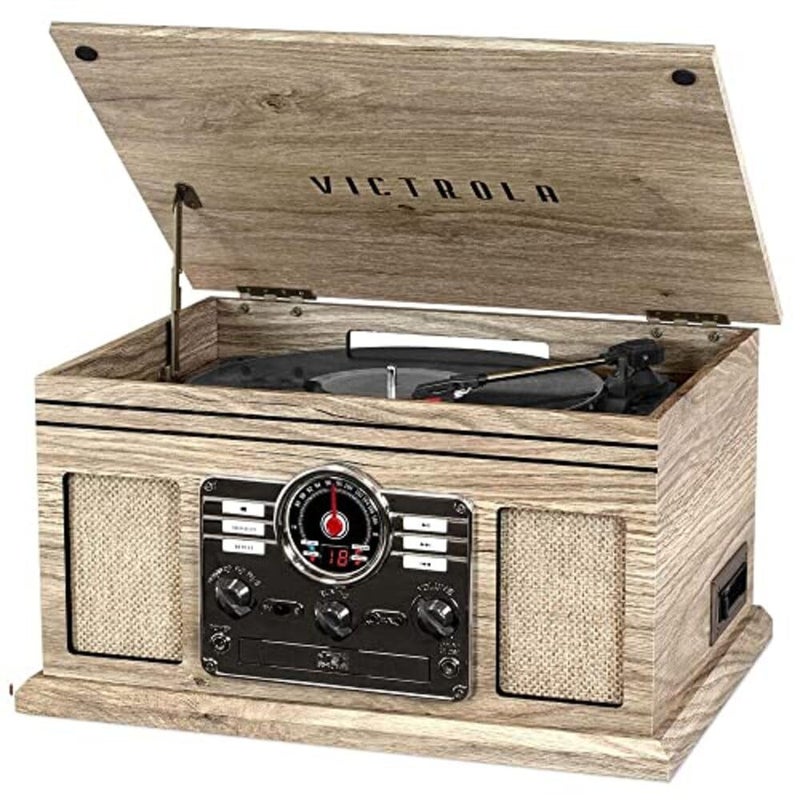 Victrola The Quincy 6-in-1 Bluetooth Record Player & Multimedia Center with Built-in Speakers â€“ 3-Speed Turntable, CD & Cassette Player, AM/FM Radio, Wireless Music Streaming (Farmhouse Oatmeal) - Image 1