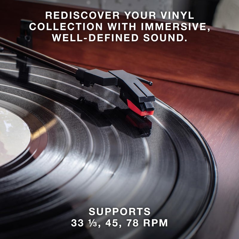 Victrola The Quincy 6-in-1 Bluetooth Record Player & Multimedia Center with Built-in Speakers â€“ 3-Speed Turntable, CD & Cassette Player, AM/FM Radio, Wireless Music Streaming (Farmhouse Oatmeal) - Image 4