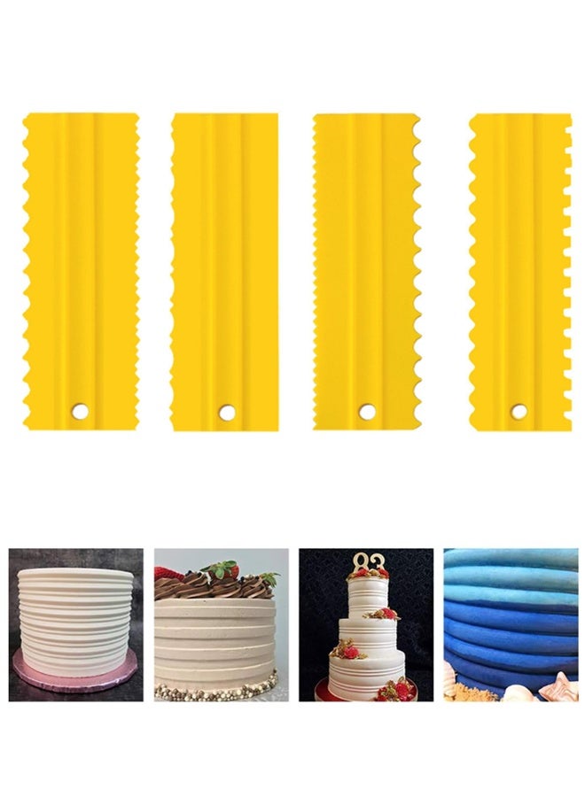 هومستر 4 أجهزة كمبيوتر شخصية / مجموعة كعكة كاشح ديكور البلاستيك Sawtooth مشط موس زبدة كريم كعكة حافة الأدوات البلاستيك Sawtooth كعكة التجليد ناعم المطبخ الخبز كعكة حافة أداة DIY - الأصفر - Image 1
