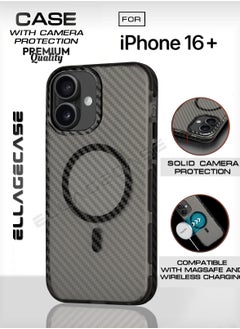 Carbon Case for iPhone 16 Plus, Plastic-coated Carbon, Solid Camera Protection, Shockproof, Enhanced Protection, Compatible with Magsafe and Wireless Charging