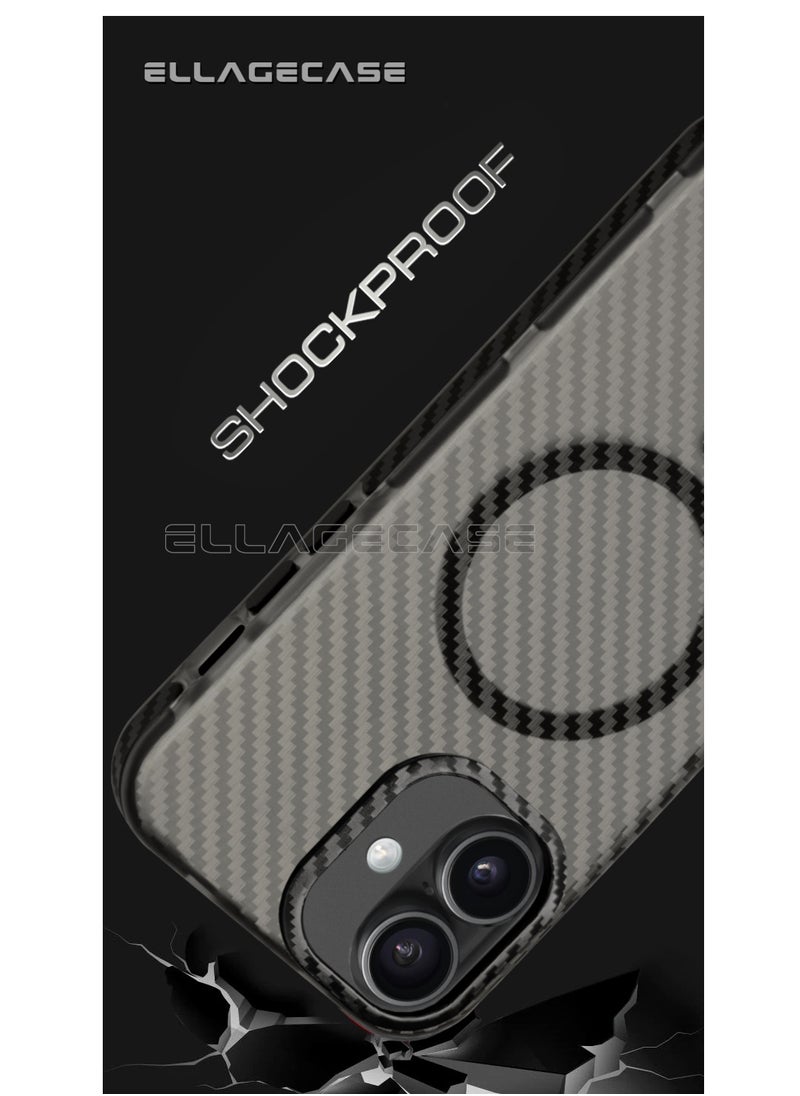 ELLAGECASE - Carbon Case for iPhone 16 Plus, Plastic-coated Carbon, Solid Camera Protection, Shockproof, Enhanced Protection, Compatible with Magsafe and Wireless Charging - Image 1