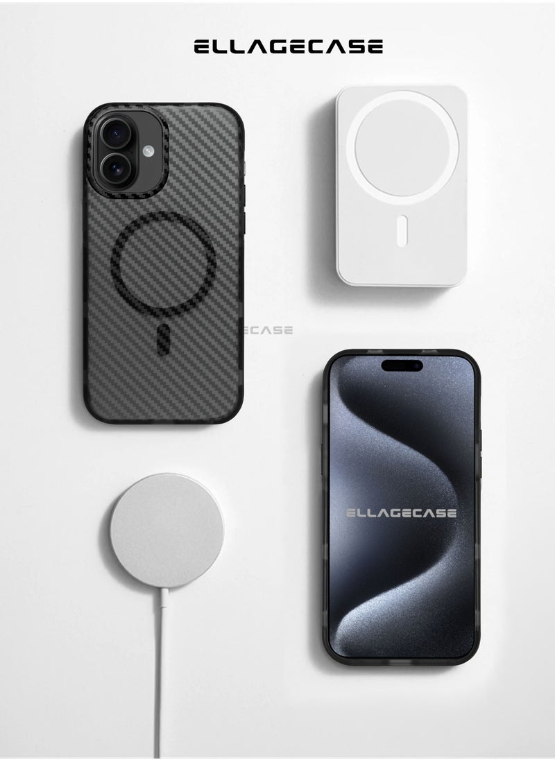 ELLAGECASE - Carbon Case for iPhone 16 Plus, Plastic-coated Carbon, Solid Camera Protection, Shockproof, Enhanced Protection, Compatible with Magsafe and Wireless Charging - Image 1