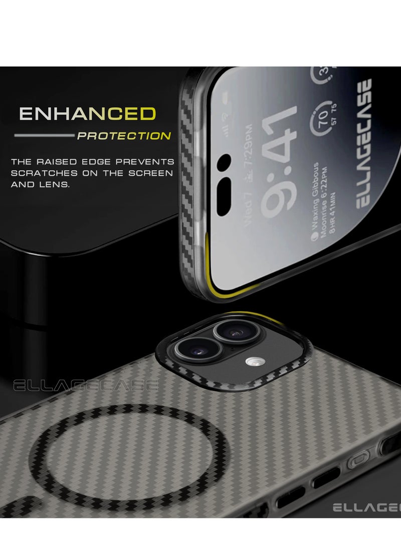ELLAGECASE - Carbon Case for iPhone 16 Plus, Plastic-coated Carbon, Solid Camera Protection, Shockproof, Enhanced Protection, Compatible with Magsafe and Wireless Charging - Image 1