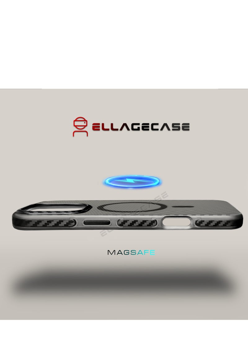 ELLAGECASE - Carbon Case for iPhone 16 Plus, Plastic-coated Carbon, Solid Camera Protection, Shockproof, Enhanced Protection, Compatible with Magsafe and Wireless Charging - Image 1