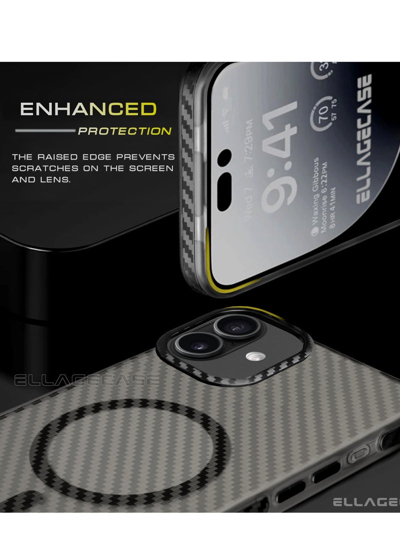 ELLAGECASE - Carbon Case for iPhone 16 Plus, Plastic-coated Carbon, Solid Camera Protection, Shockproof, Enhanced Protection, Compatible with Magsafe and Wireless Charging - Image 1