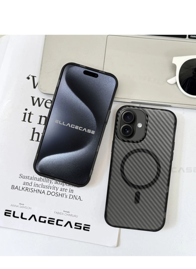 ELLAGECASE - Carbon Case for iPhone 16 Plus, Plastic-coated Carbon, Solid Camera Protection, Shockproof, Enhanced Protection, Compatible with Magsafe and Wireless Charging - Image 1