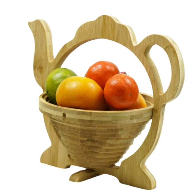 MYOSOTIS Foldable Fruit Basket Gift Bamboo Fruit and Veggie Basket Fruit Bowl Holder and Dried Fruit Basket For Holiday Party (Teapot) - Image 4
