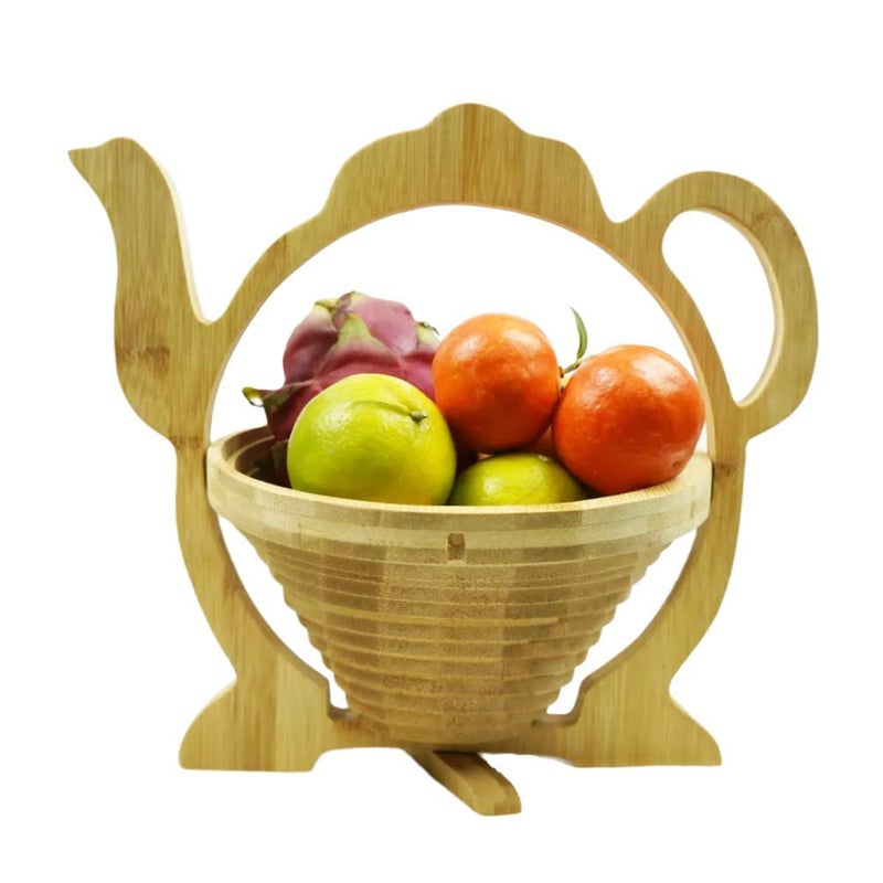 MYOSOTIS Foldable Fruit Basket Gift Bamboo Fruit and Veggie Basket Fruit Bowl Holder and Dried Fruit Basket For Holiday Party (Teapot) - Image 1