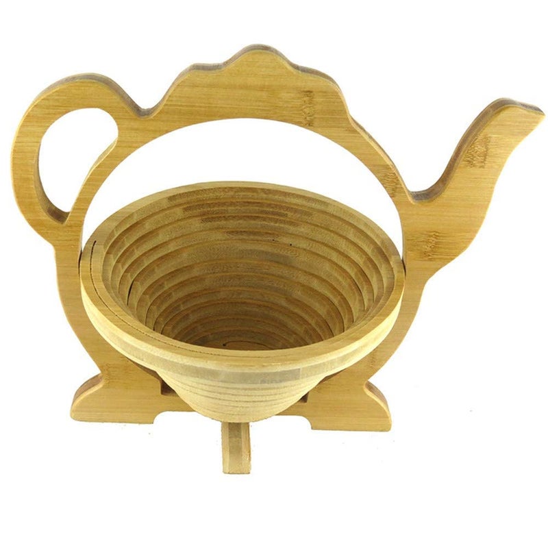 MYOSOTIS Foldable Fruit Basket Gift Bamboo Fruit and Veggie Basket Fruit Bowl Holder and Dried Fruit Basket For Holiday Party (Teapot) - Image 2