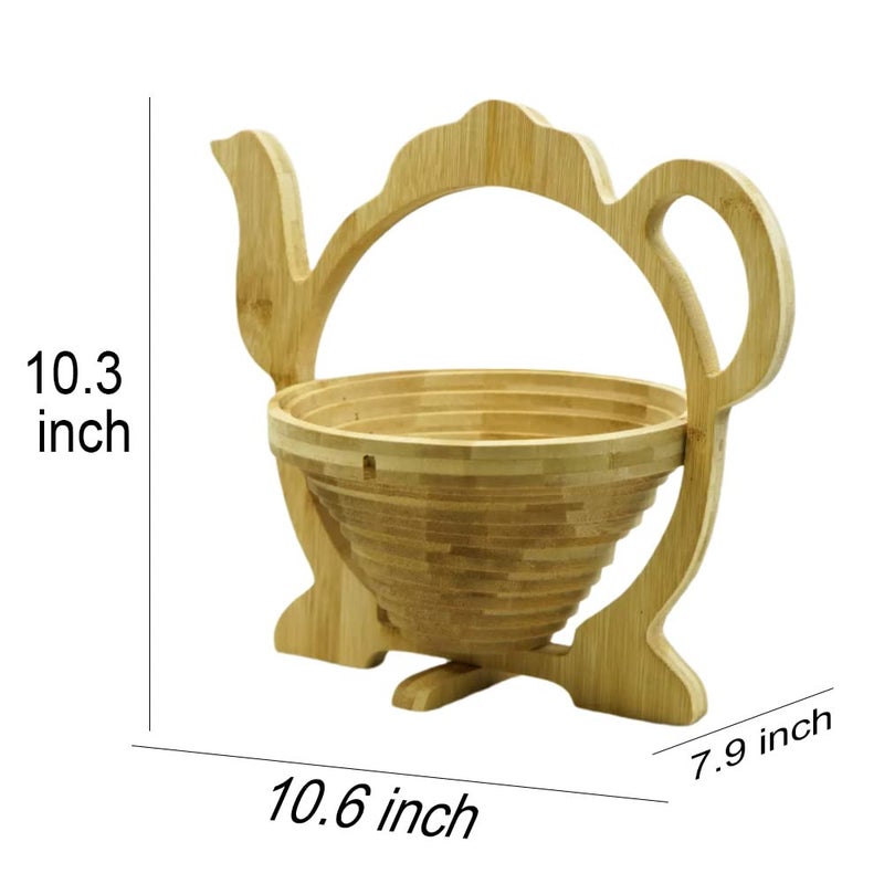 MYOSOTIS Foldable Fruit Basket Gift Bamboo Fruit and Veggie Basket Fruit Bowl Holder and Dried Fruit Basket For Holiday Party (Teapot) - Image 3