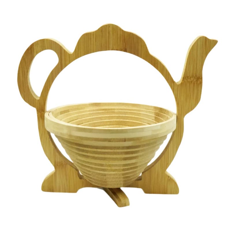MYOSOTIS Foldable Fruit Basket Gift Bamboo Fruit and Veggie Basket Fruit Bowl Holder and Dried Fruit Basket For Holiday Party (Teapot) - Image 5