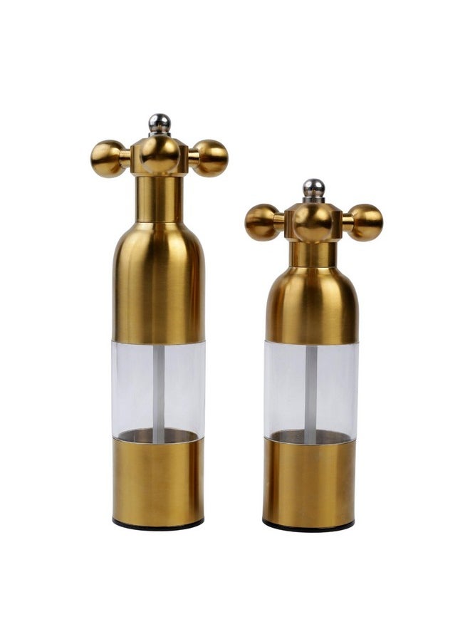 Marsrut (Gold,2PCS) Salt, Pepper Modern Manual Grinder Set with Solid Handle - Stainless Steel Juego de Molinillo Dorado/Antique Faucet Shakers | Refillable Adjustable Coarseness Mill for BBQ Restaurant, Home  - Image 1