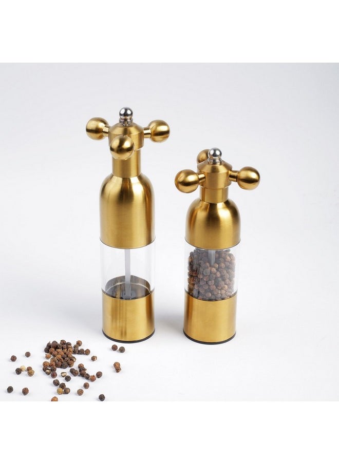 Marsrut (Gold,2PCS) Salt, Pepper Modern Manual Grinder Set with Solid Handle - Stainless Steel Juego de Molinillo Dorado/Antique Faucet Shakers | Refillable Adjustable Coarseness Mill for BBQ Restaurant, Home  - Image 2