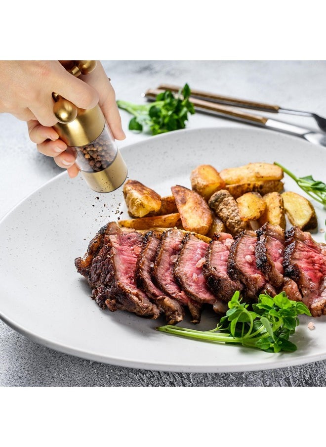 Marsrut (Gold,2PCS) Salt, Pepper Modern Manual Grinder Set with Solid Handle - Stainless Steel Juego de Molinillo Dorado/Antique Faucet Shakers | Refillable Adjustable Coarseness Mill for BBQ Restaurant, Home  - Image 4