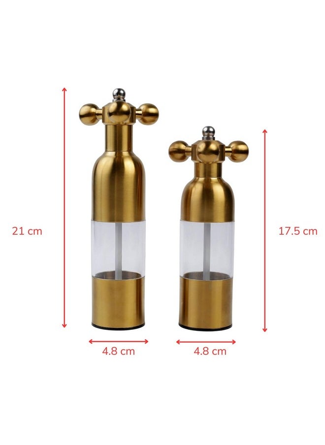 Marsrut (Gold,2PCS) Salt, Pepper Modern Manual Grinder Set with Solid Handle - Stainless Steel Juego de Molinillo Dorado/Antique Faucet Shakers | Refillable Adjustable Coarseness Mill for BBQ Restaurant, Home  - Image 5