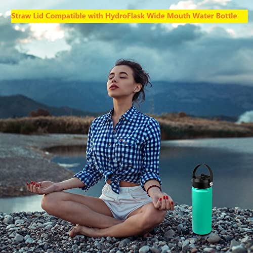 FLORAPELL Straw Lid for Hydro Flask Wide Mouth 32 40 64 oz, BPA Free Top Replacement, Cap with Flex Handle Fits Hydroflask Kids 12 16 20 Ounce Bottles, Leak-proof Sports Bottle Accessories, Black - 2 Pack - Image 2