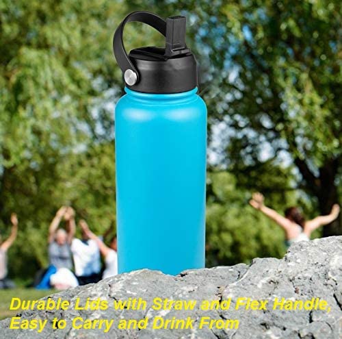 FLORAPELL Straw Lid for Hydro Flask Wide Mouth 32 40 64 oz, BPA Free Top Replacement, Cap with Flex Handle Fits Hydroflask Kids 12 16 20 Ounce Bottles, Leak-proof Sports Bottle Accessories, Black - 2 Pack - Image 3
