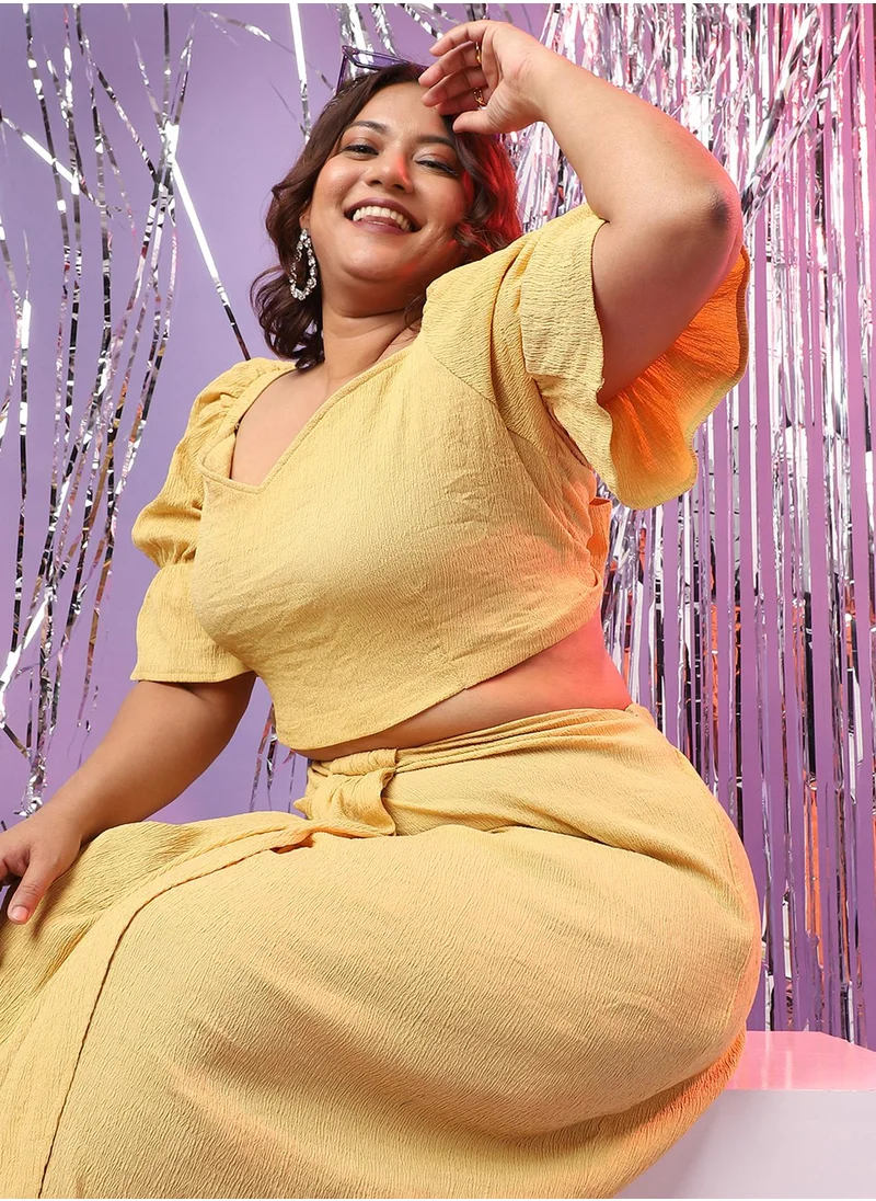Instafab Plus Women's Yellow Cropped Co-Ord Set
