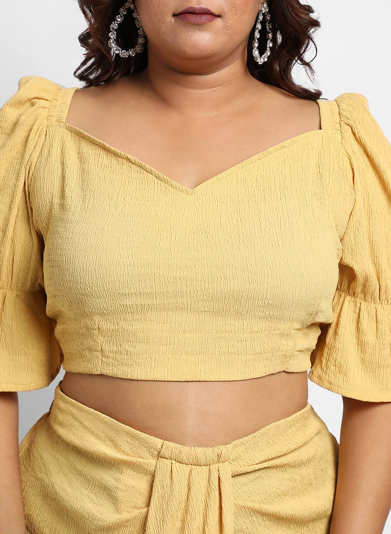 Instafab Plus Women's Yellow Cropped Co-Ord Set