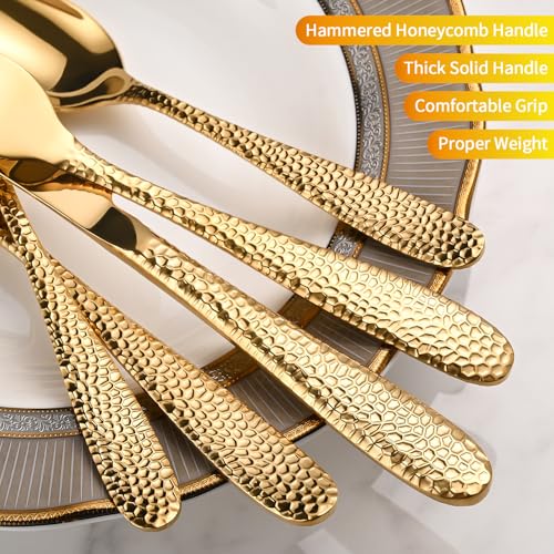 Remoxye Gold Hammered Silverware Set, 40-Piece Heavy Duty Stainless Steel Flatware Sets for 8, Food-Grade Cutlery Set for Home Restaurant, Mirror Polished, Dishwasher Safe - Image 4