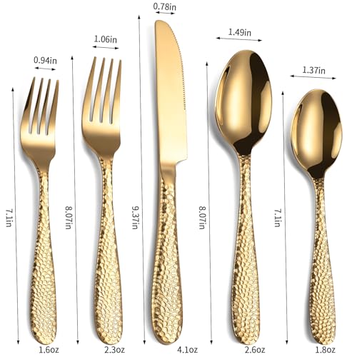 Remoxye Gold Hammered Silverware Set, 40-Piece Heavy Duty Stainless Steel Flatware Sets for 8, Food-Grade Cutlery Set for Home Restaurant, Mirror Polished, Dishwasher Safe - Image 2