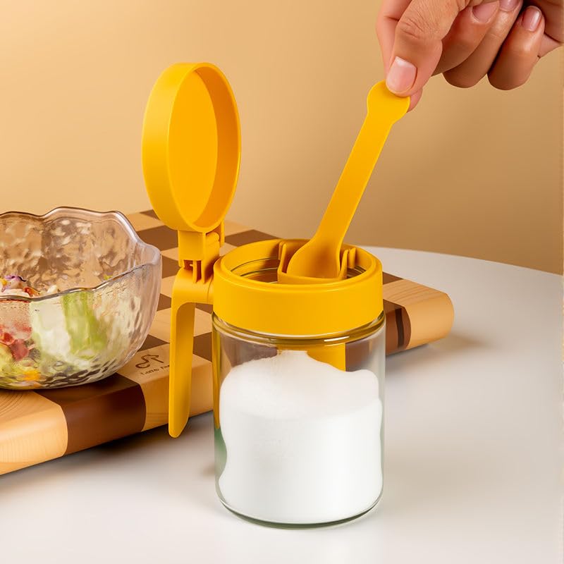 Jolfay Multifunctional Innovative Seasoning Box,2In1 Glass Spice Jars With Spoon For Salt Sugar Spices Herb Tea Container Condiment Kitchen Food Storage Organizer Cooking Spice Rack (Yellow) - Image 1