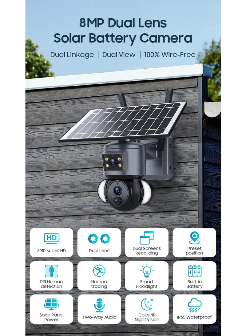 SUPER 5 4K 8MP Solar Camera 4G SIM Security Outdoor Dual Lens Recording Humanoid Tracking Color Night Vision PTZ Cam - Image 3