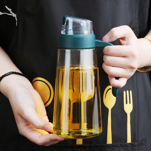 Wrixty Auto Flip Oil Bottle Glass Bottles 630 ML Vinegar and Oil Dispenser Glass Bottle with Non Slip Handle Large Capacity Clear Scale Olive Oil Dispenser Multi Color - Image 5