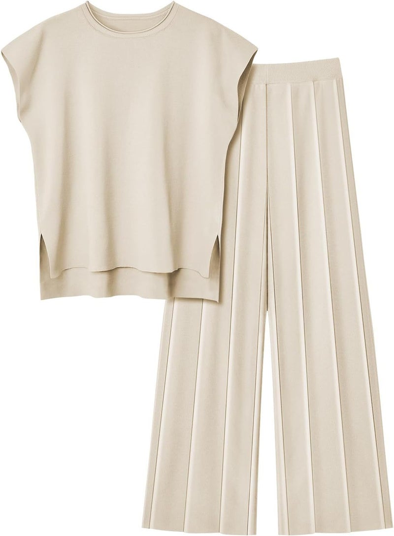 Womens Knit Vest and Wide-leg Pants Set Dark blue - Image 3