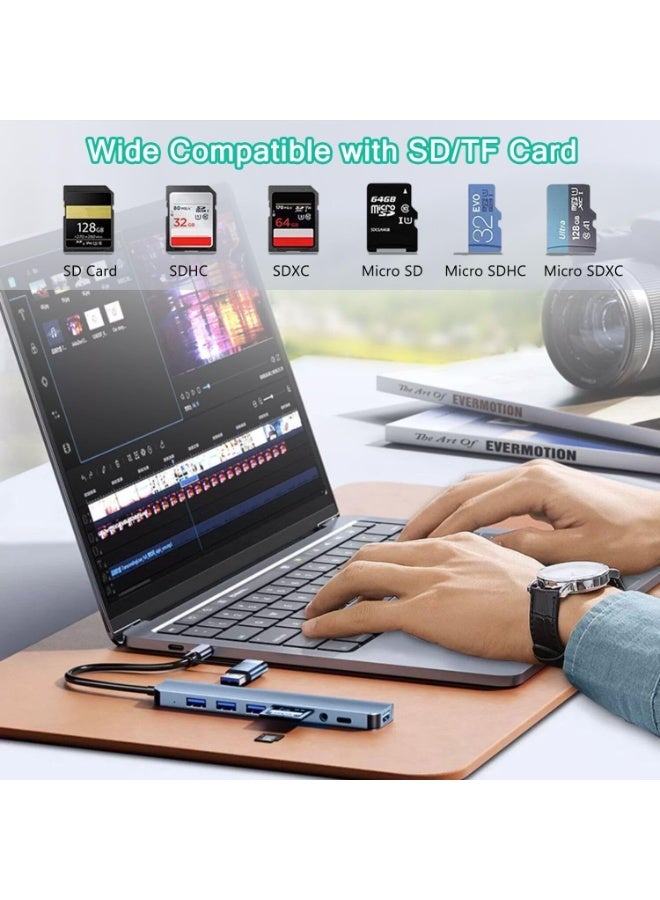 USB C hub USB splitter 8 in 1 USB extender with 4 USB ports 1 USBC Jack TF/SD card reader 3.5mm audio output for MacBook Pro/iPad Pro/iPhone 15/laptop/Galaxy phone/more - Image 4