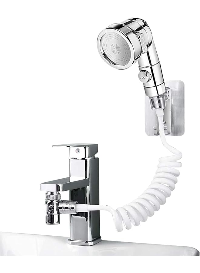 The Bros Stainless Basin Handheld Shower Set, ABS Bathroom Faucet Hand Held Shower Head External Sink Hose Sprayer Rinser Kit, for Hair Washing Pet Shower Bathroom Utility Cleaning, with Universal Adapters - Image 1