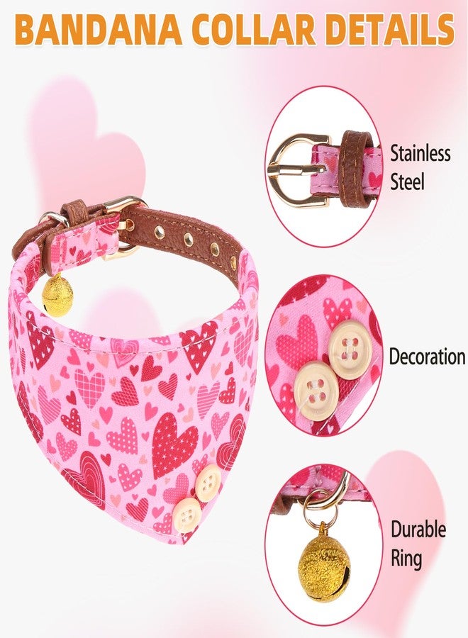 KOOLTAIL Cute Small Dog Collar and Leash Set with Bowtie and Bells,Puppy Bandana Collar and Leash for Girls with Pink Heart Pattern,Soft Leather Tangle Free Leashes for Small Dogs,Cats - Image 2
