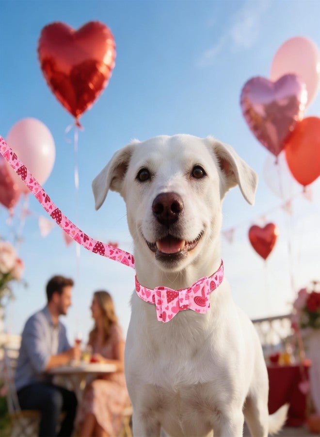 KOOLTAIL Cute Small Dog Collar and Leash Set with Bowtie and Bells,Puppy Bandana Collar and Leash for Girls with Pink Heart Pattern,Soft Leather Tangle Free Leashes for Small Dogs,Cats - Image 5