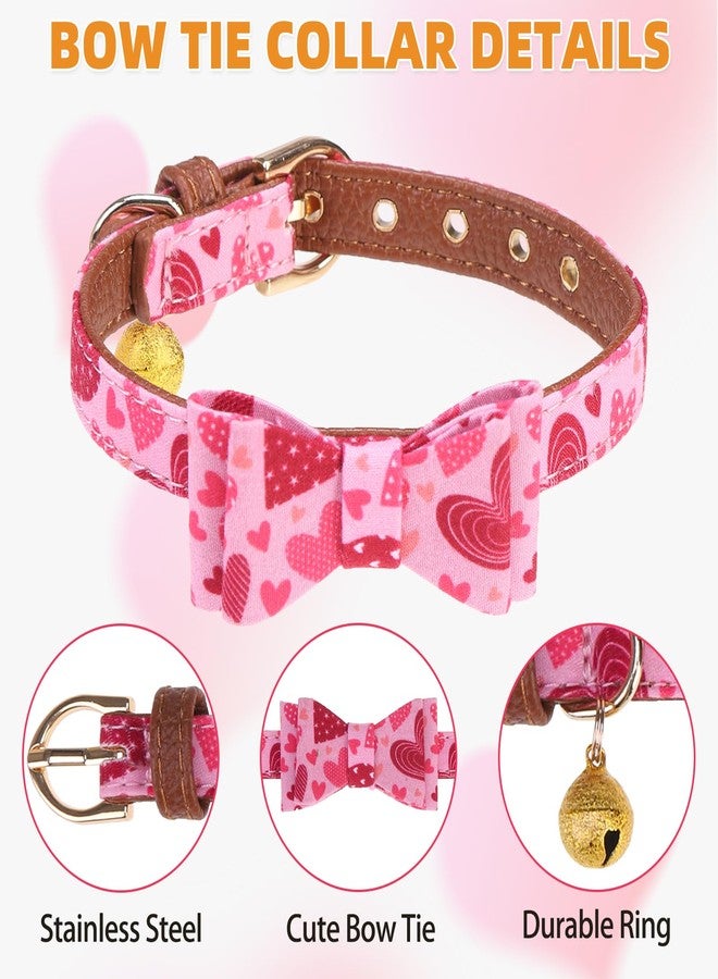KOOLTAIL Cute Small Dog Collar and Leash Set with Bowtie and Bells,Puppy Bandana Collar and Leash for Girls with Pink Heart Pattern,Soft Leather Tangle Free Leashes for Small Dogs,Cats - Image 3