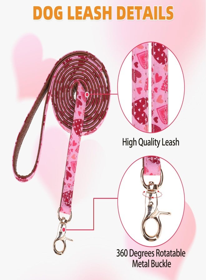 KOOLTAIL Cute Small Dog Collar and Leash Set with Bowtie and Bells,Puppy Bandana Collar and Leash for Girls with Pink Heart Pattern,Soft Leather Tangle Free Leashes for Small Dogs,Cats - Image 4