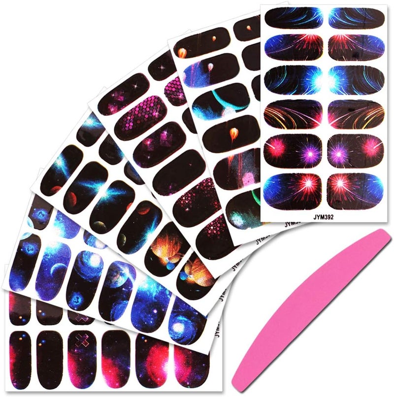 SILPECWEE 6 Sheets Starry Sky Galaxy Nail Polish Strips Self Adhesive Nail Wraps Nail Polish Stickers for Women Nail Art Stick on Nails with 1pc Nail File