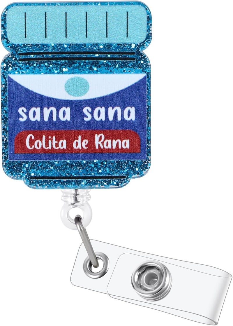 بكرة شارة ممرض مضحكة، حامل شارة مرح "Sana Sana Colita De Rana" مع مشبك قابل للسحب، رفيق شارة الأطفال، طالب تمريض RN LPN CNA MA عامل طبي طبيب مشبك إكسسوارات بطاقة الاسم العمل - Image 1