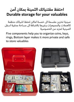 RENOVO Steel Cash Box with Key Lock Metal Small Money Organizer with Money Tray Cash Storage Box with Lockable Cover  - Image 4