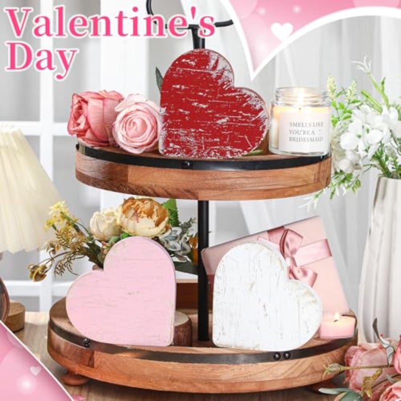 6 Pcs Large St. Patrick's Day Decorations Shamrock Table Decor Valentine's Day Hearts Shaped Wooden Signs Vintage Irish Shamrock Blocks for Home Office Tierd Tray Decor Tabletop Centerpiece - Image 3
