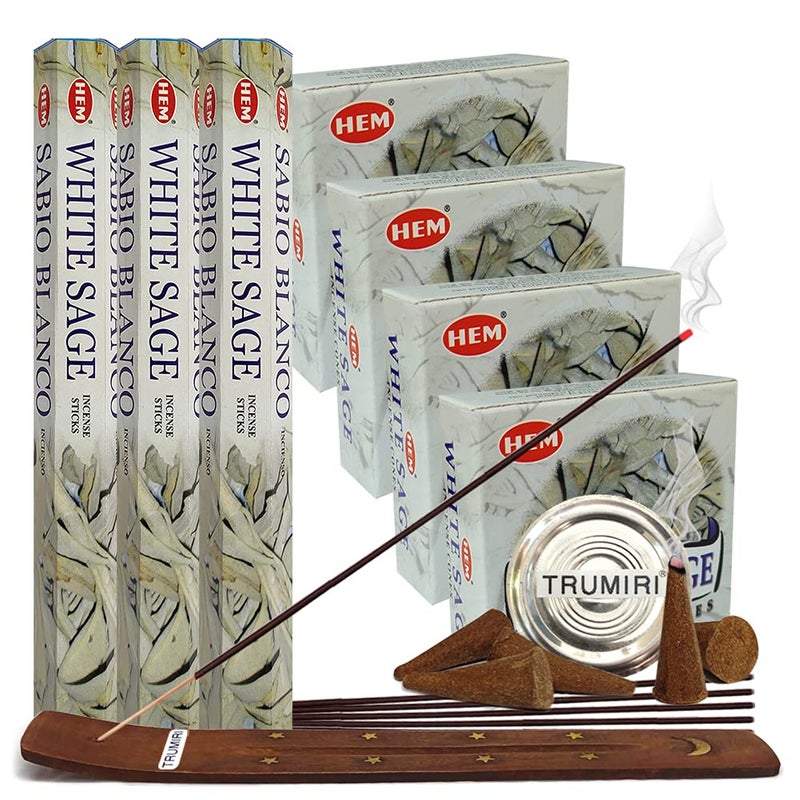 TRUMIRI White Sage Incense Sticks and Cone Incense Holder Variety Pack Bundle insence insense insienso