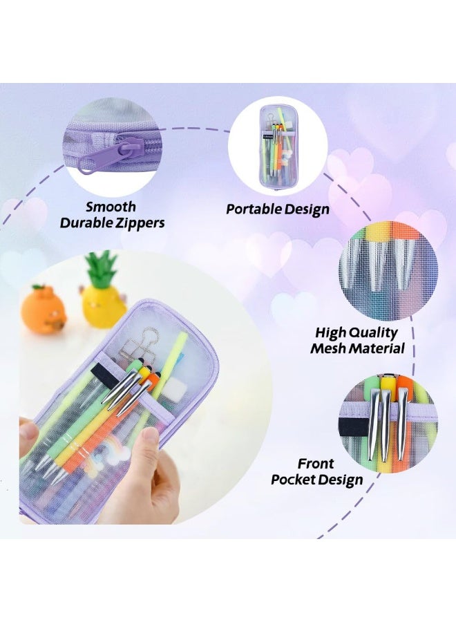 Relex Clear Pencil Bag, Large Mesh Transparent Pencil Case Exam Pencil Case, Aesthetic Pen Bag Pen Pouch Stationery Storage Bag Makeup Toiletries Bag for Exam School Students Office Art Women Girls Boys  - Image 4