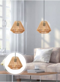 Momozone Retro Chinese chandelier easy to install natural color hand-woven rattan art pastoral style creative personality hanging lamp suitable for bedroom restaurant B&B and bar  - Image 1