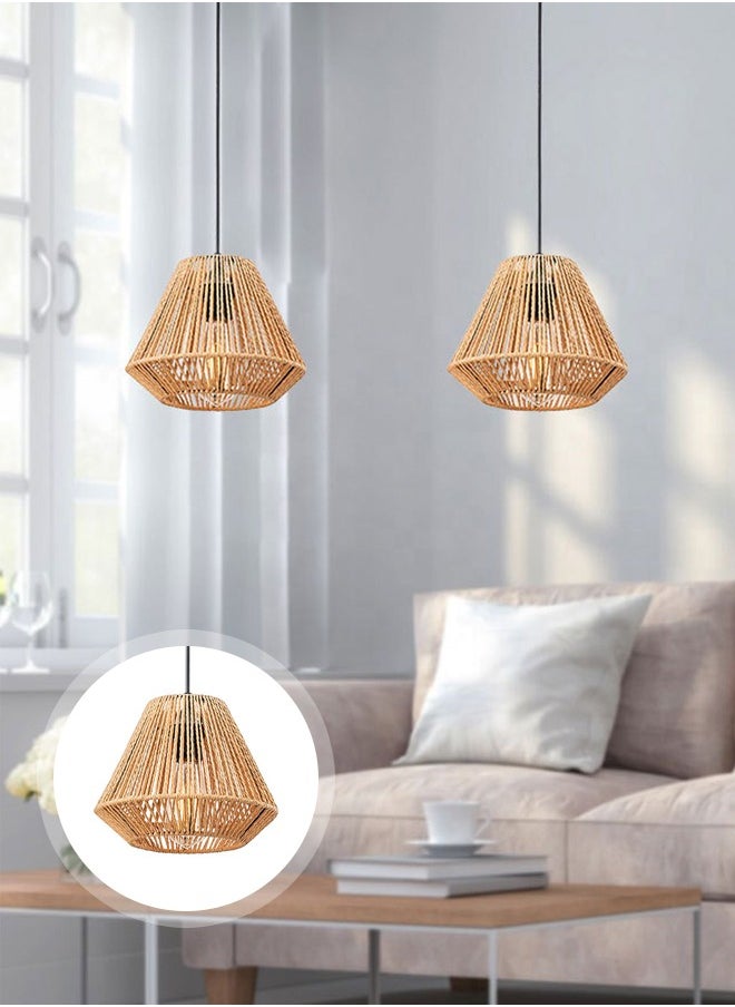 Momozone Retro Chinese chandelier easy to install natural color hand-woven rattan art pastoral style creative personality hanging lamp suitable for bedroom restaurant B&B and bar  - Image 1