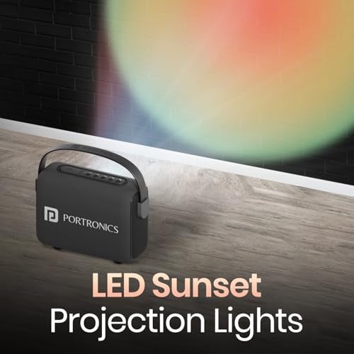Portronics Resonate 14W Portable Bluetooth Speaker With LED Sunset Projection Lights, Upto 5 Hours Playtime, Bluetooth 5.3V, TWS Function, Handsfree Calling, Leather Handle, Type C Fast Charging-Black - Image 2